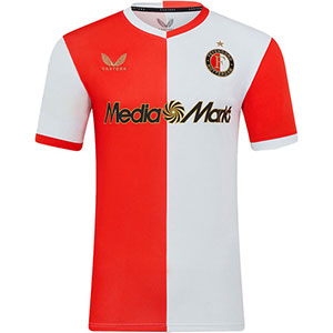 Feyenoord thuisshirt 2025/2026 rood wit met gouden accenten en nieuw logo